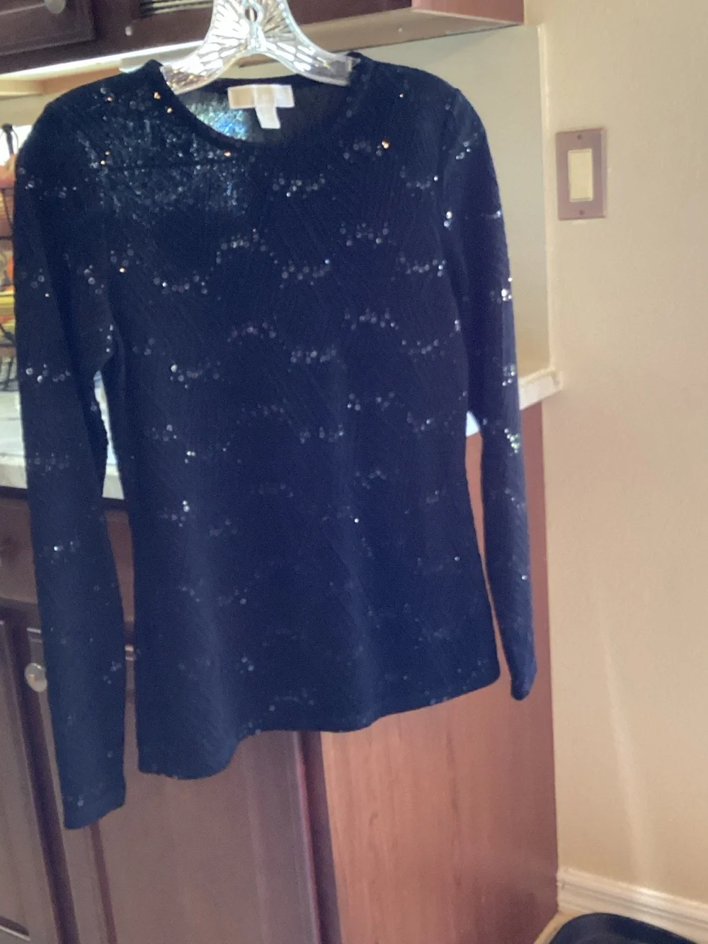 Michael Kors Black Sequin Long-Sleeve Knit Top